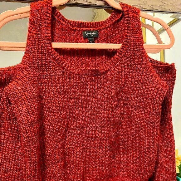 🌷 Jessica Simpson 🌷 Red Off Shoulder Cutout Sweater - Picture 4 of 5